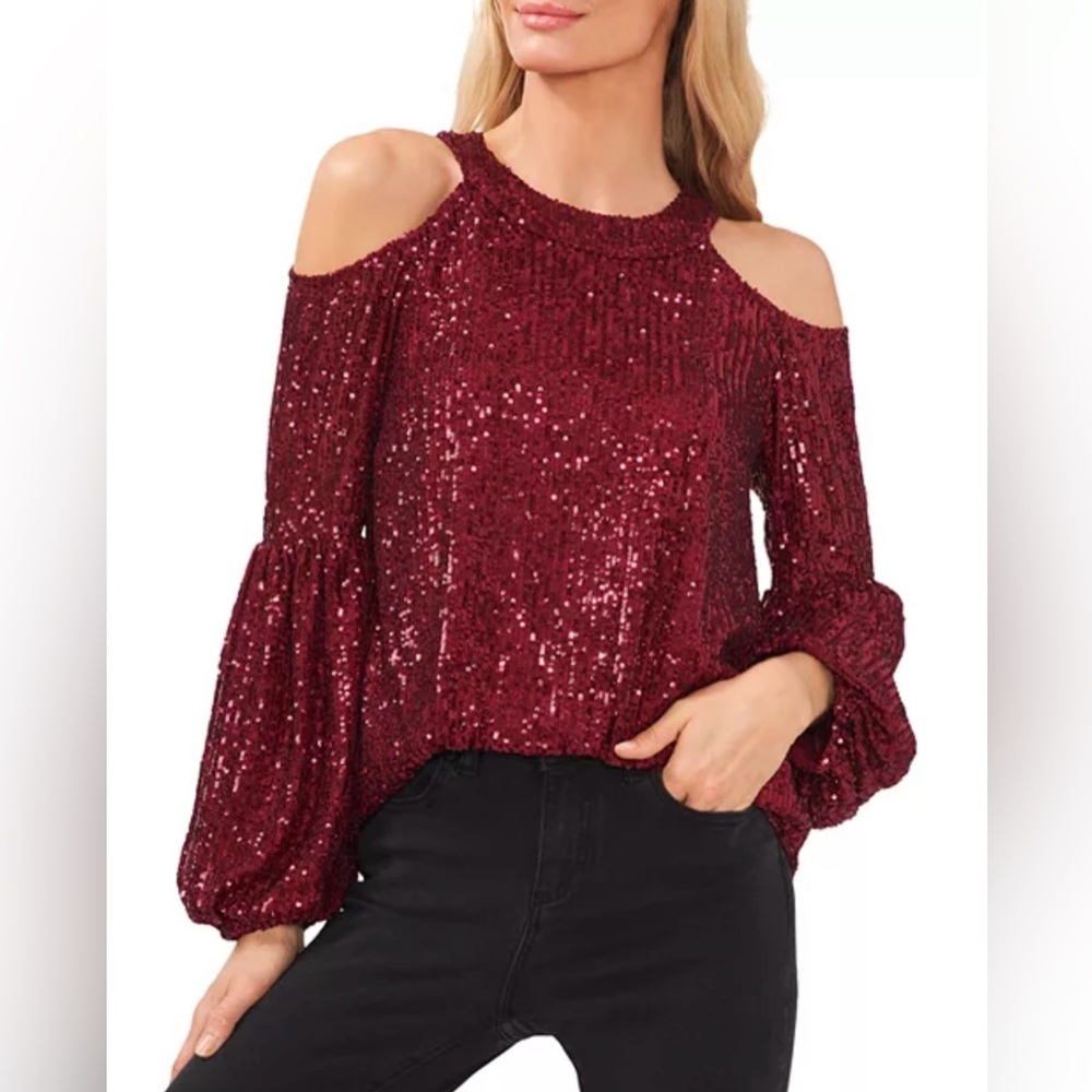 CeCe Women's Sequined Cold-Shoulder Blouse - Size M